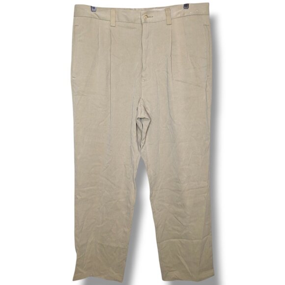 Tommy Bahama 100% Silk pants Khaki 35 x 30 Pleated Front Golf Beach Resort Pant - Picture 1 of 3